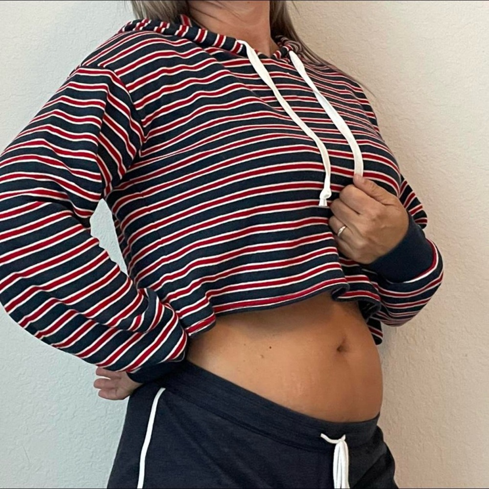 Cropped Stripe Hooded Sweatshirt S